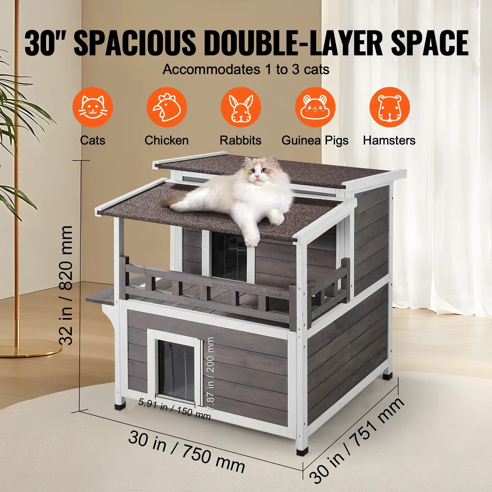 TechnuPet Cat Houses 2-Story Outdoor Wooden Cat House