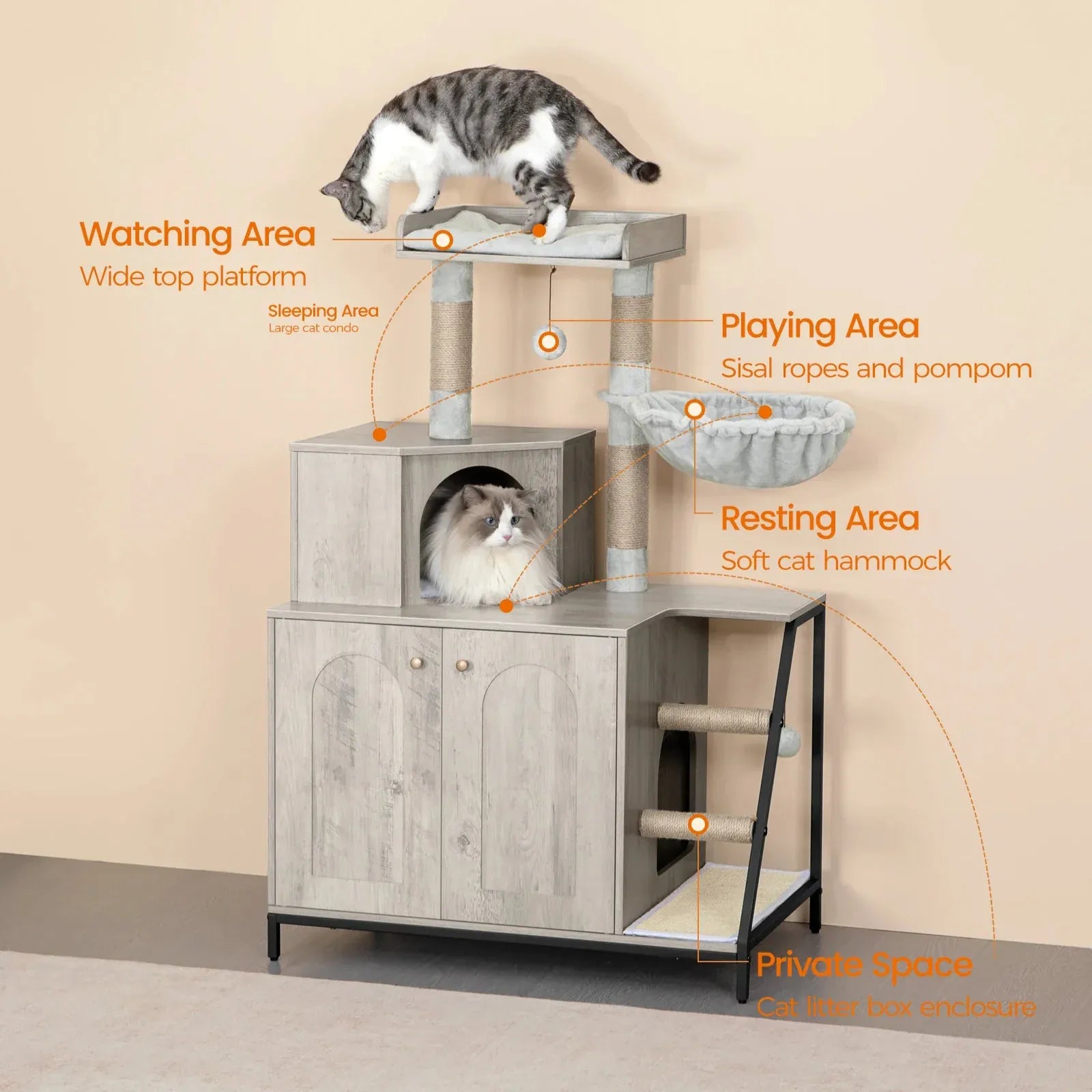 TechnuPet Cat Tree Cat Tree with Litter Box Cabinet