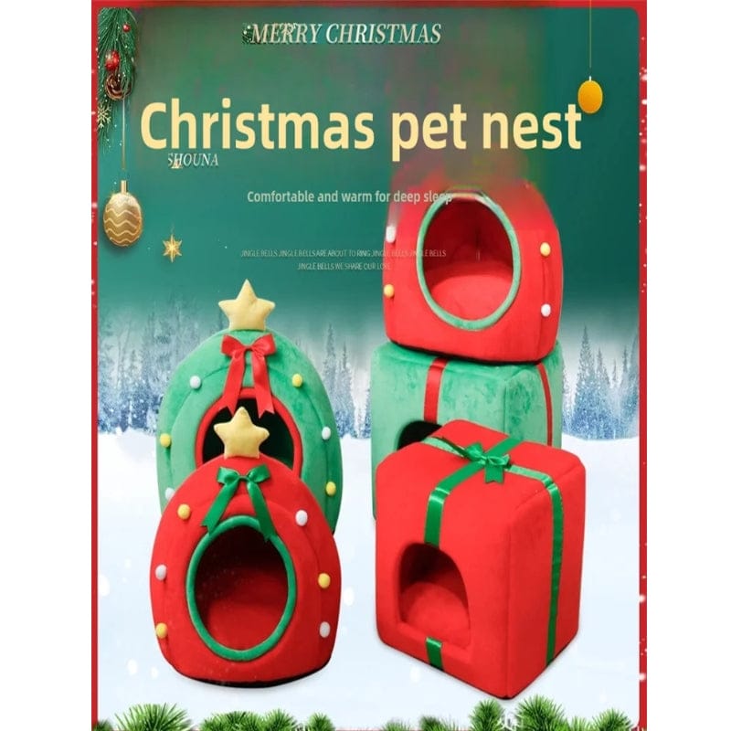 TechnuPet Cat Bed Christmas Tree Cat Bed with Gift Box Design