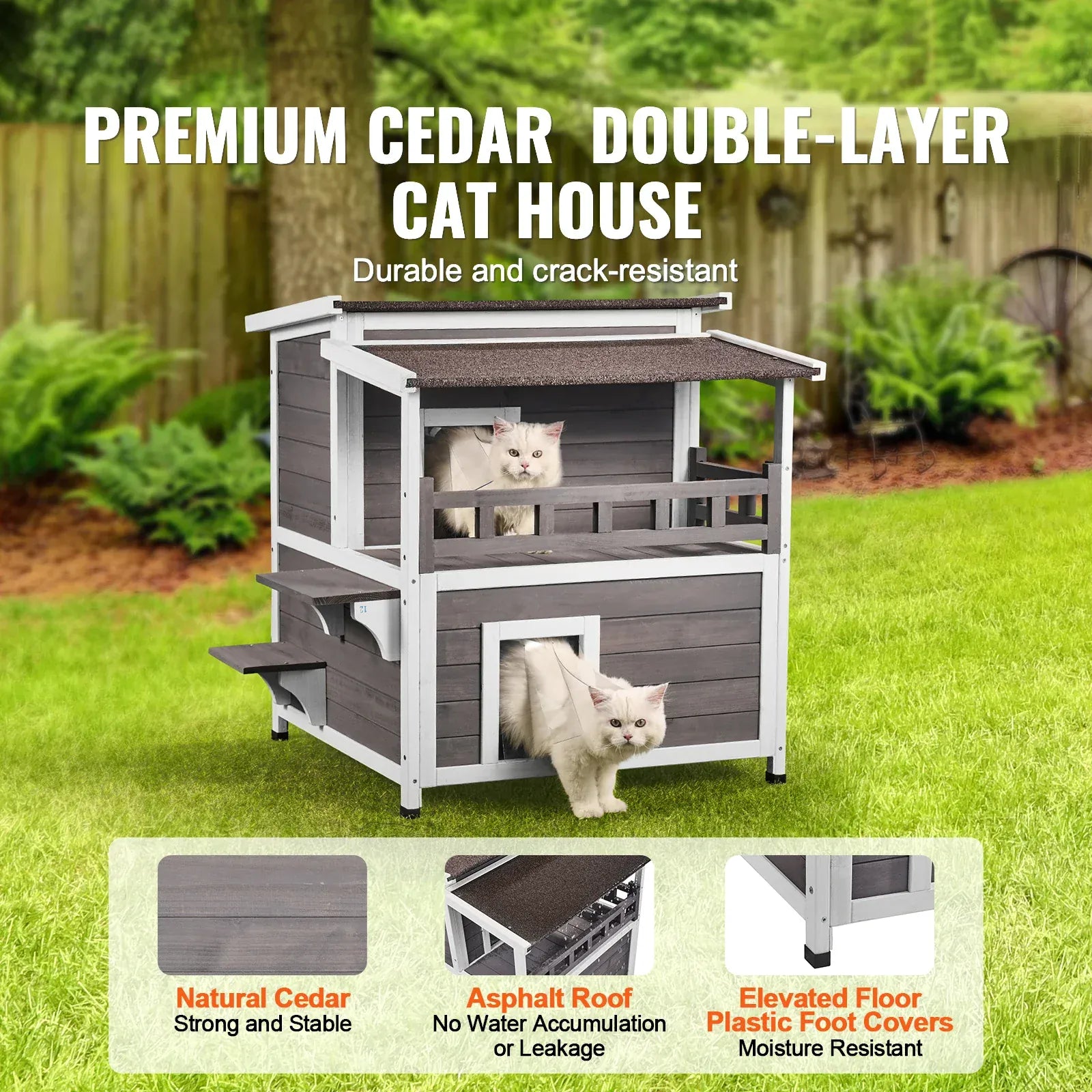 TechnuPet Cat Houses 2-Story Outdoor Wooden Cat House