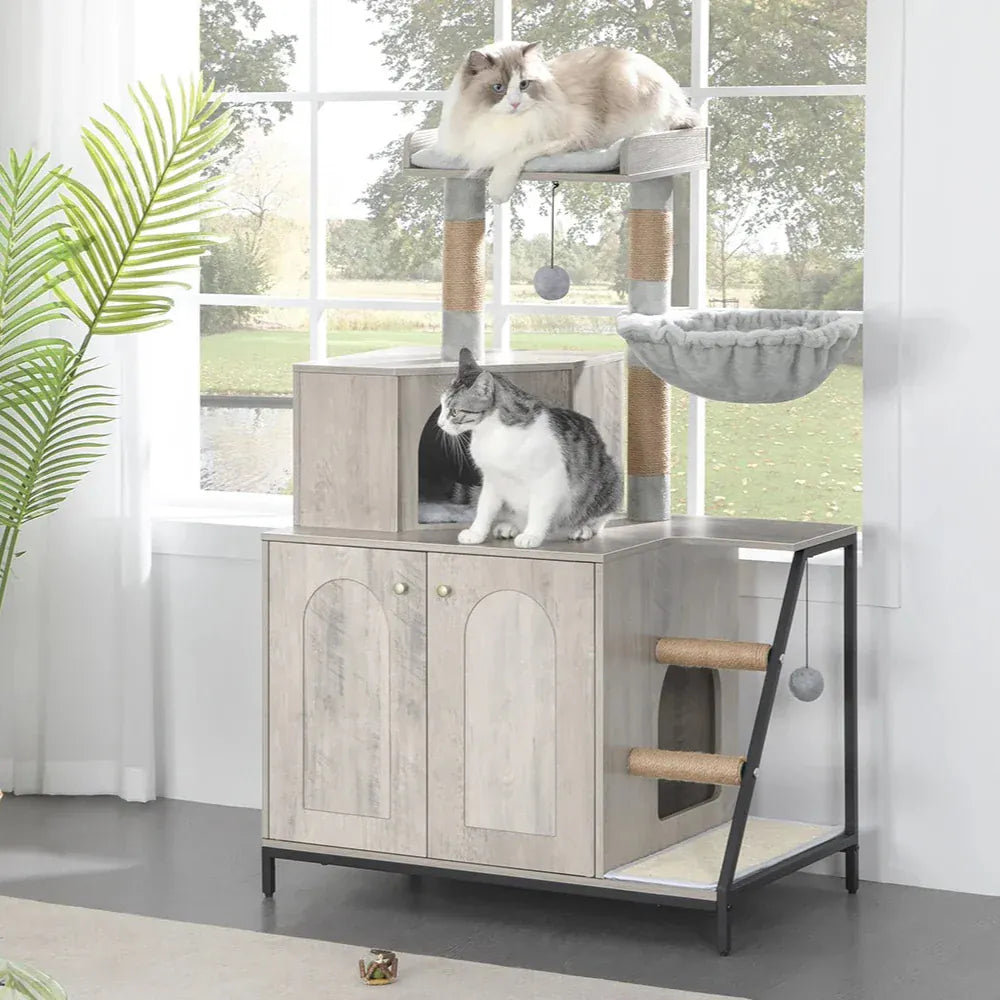 TechnuPet Cat Tree Cat Tree with Litter Box Cabinet