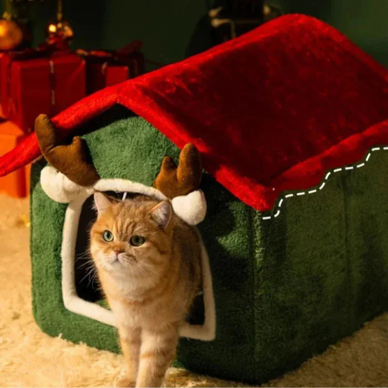 TechnuPet Cat Houses Foldable Christmas Cat House Bed