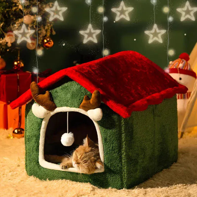TechnuPet Cat Houses Foldable Christmas Cat House Bed