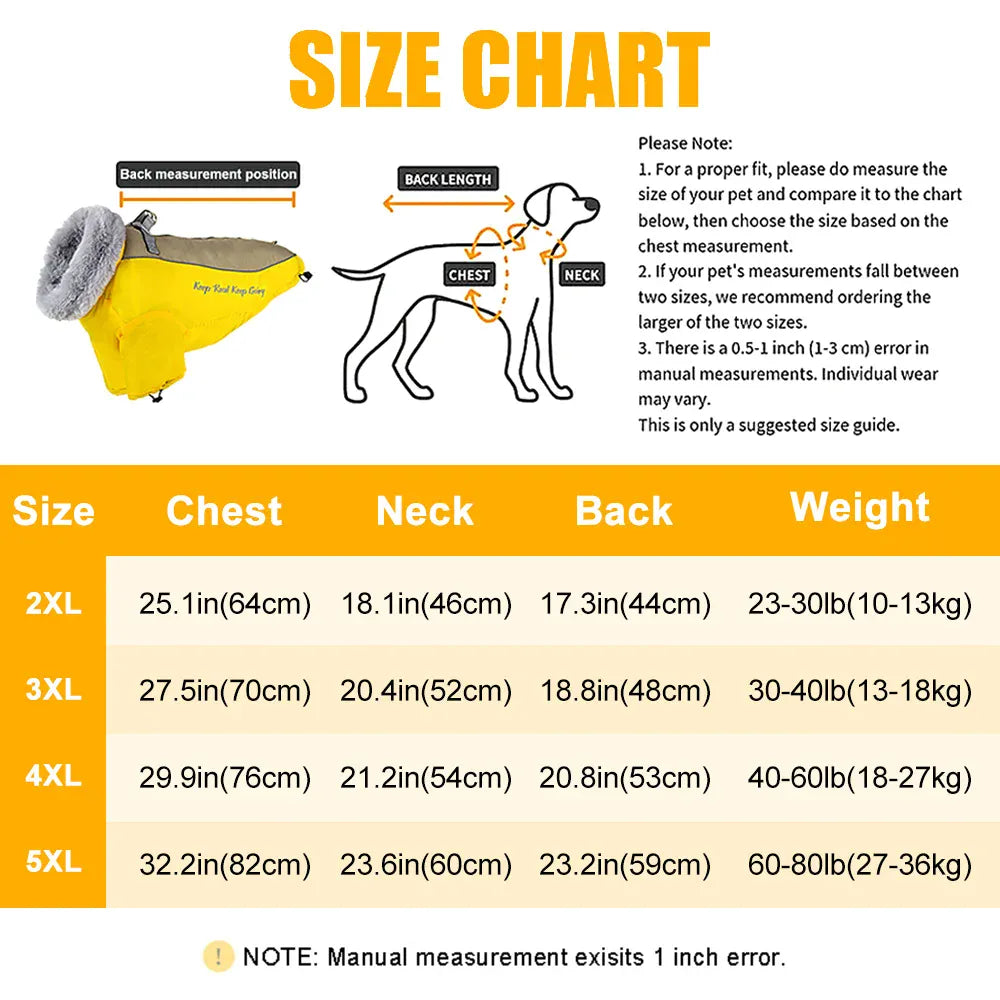 TechnuPet Dog Sweaters Thick Waterproof Warm Dog Coat with Fur Collar