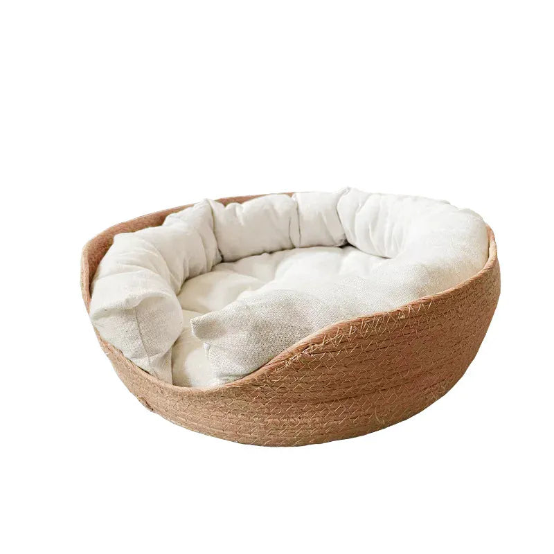 TechnuPet Cat Bed With Mat Pillow / 32x32cm Woven Bamboo Pet Bed